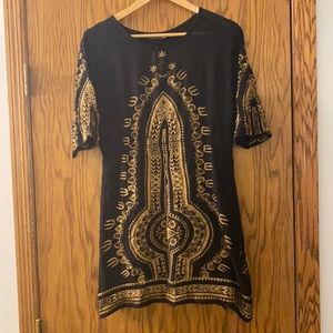 Earthbound Trading Black & Gold Dress Size Medium